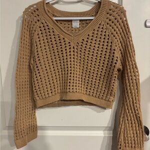 Wild Fable Tan V-Neck Cropped Sweater